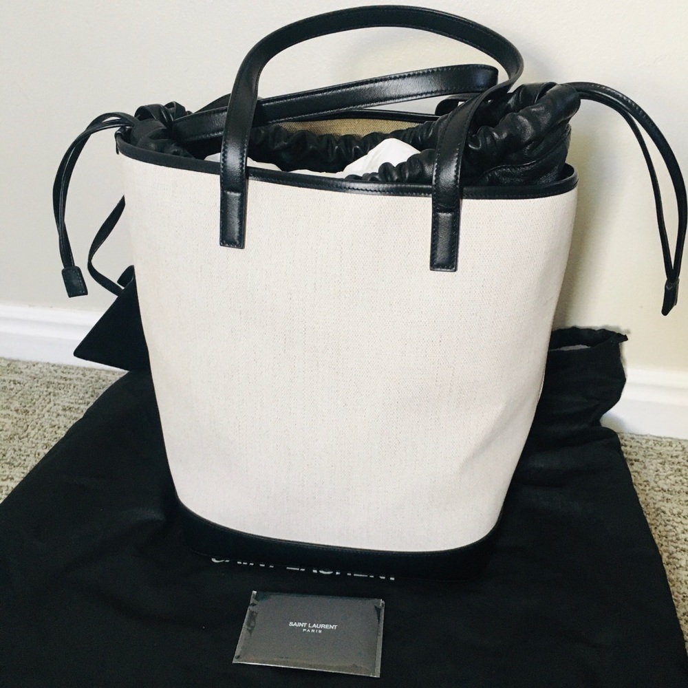New Authentic SAINT LAURENTTeddy Linen Tote - Picture 5 of 8